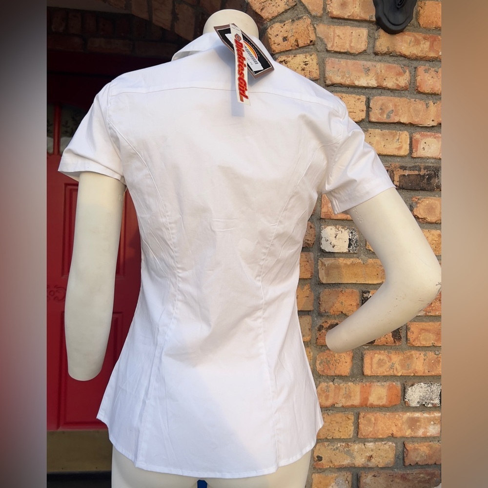 White Short-Sleeve Button-Up Shirt with Embroidered Logo Size M - Picture 4 of 8